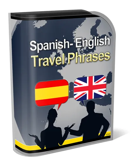 eCover representing English Spanish Travel Phrases Videos, Tutorials & Courses with Private Label Rights