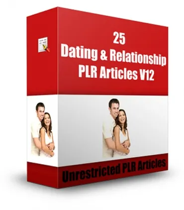 eCover representing 25 Dating & Relationship PLR Articles V12  with Private Label Rights
