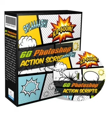 eCover representing 60 Photoshop Action Scripts Graphics & Designs with Private Label Rights