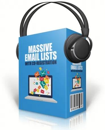 eCover representing Massive Email Lists With Co Registration Audio & Music with Master Resell Rights