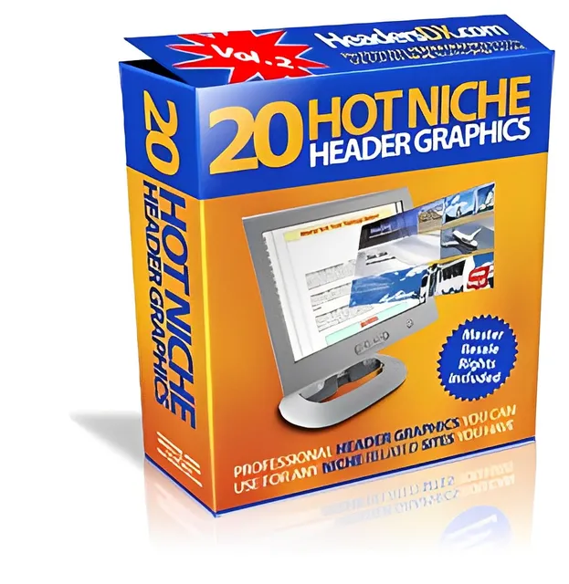eCover representing 20 Hot Niche Header Graphics V2  with Master Resell Rights