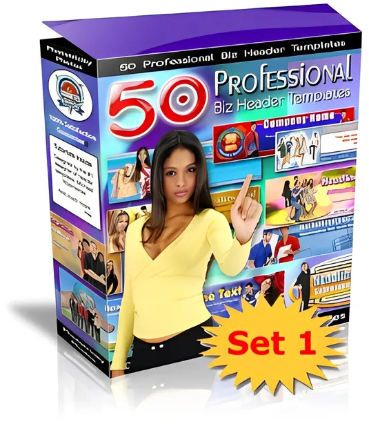eCover representing 50 Professional Biz Header Templates : Set 1  with Private Label Rights
