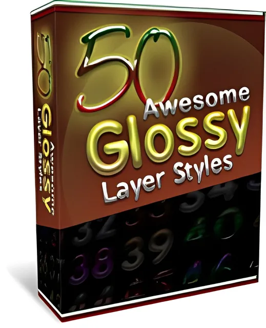 eCover representing 50 Glossy Layer Styles Videos, Tutorials & Courses with Master Resell Rights