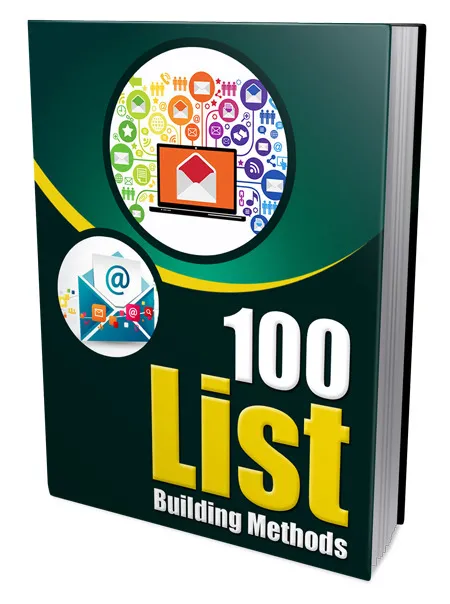 eCover representing 100 List Building Methods eBooks & Reports with Master Resell Rights