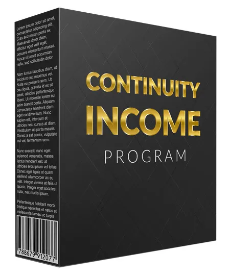 eCover representing Continuity Income Videos, Tutorials & Courses with Master Resell Rights