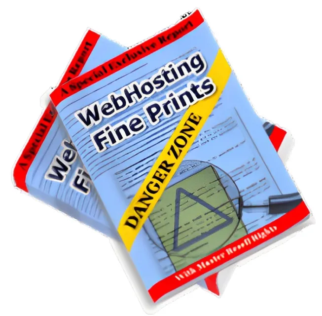 eCover representing Web Hosting Fine Prints Danger Zone eBooks & Reports with Master Resell Rights