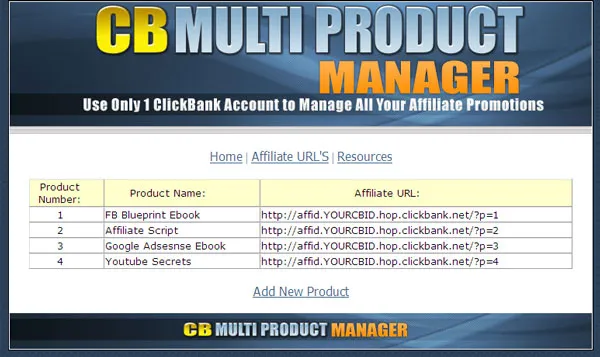 eCover representing Clickbank Multi Product Manager Software & Scripts with Master Resell Rights