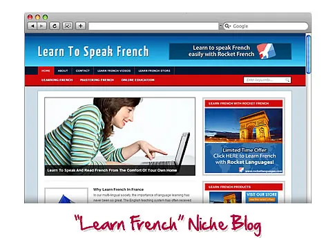 eCover representing Learn French WordPress Niche Blog  with Personal Use Rights