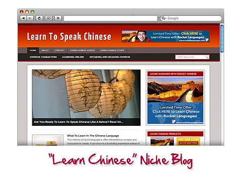 eCover representing Learn Chinese WordPress Niche Blog  with Personal Use Rights